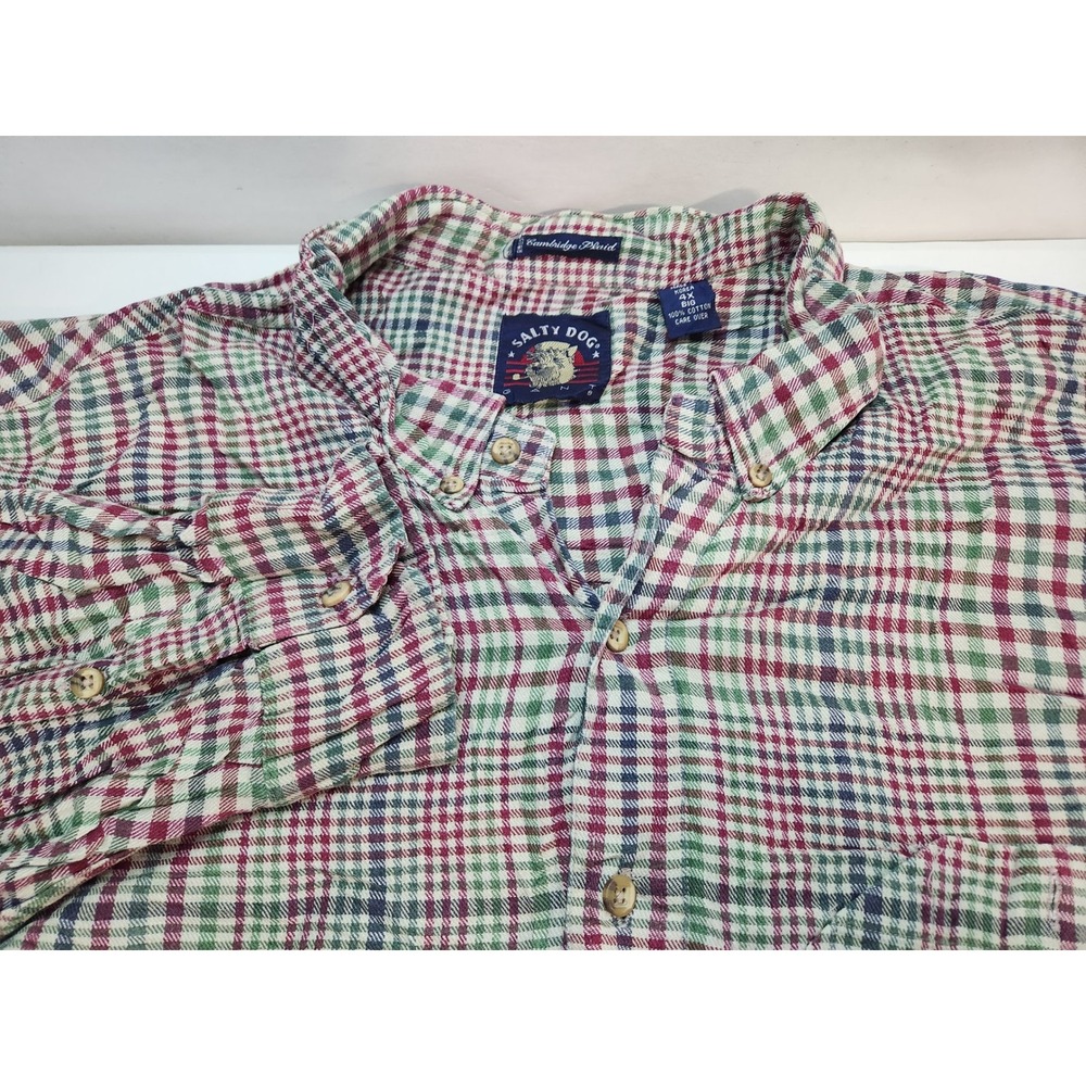 Salty Dog Cambridge Plaid Button Down Shirt Mens‎ Big 4X Long Sleeve 100% Cotton